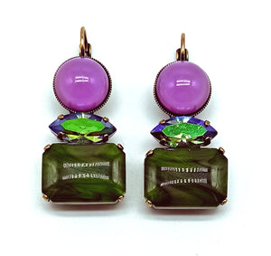 Triple earrings / lilac and olive