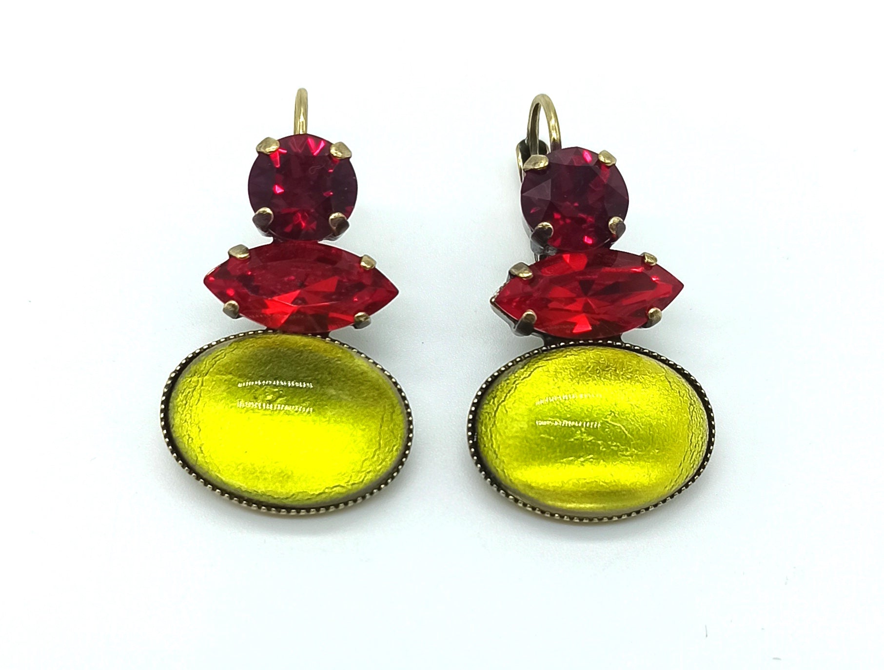 Triple earrings / red and yellow