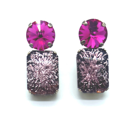 Rectangular earrings / purple - fuchsia